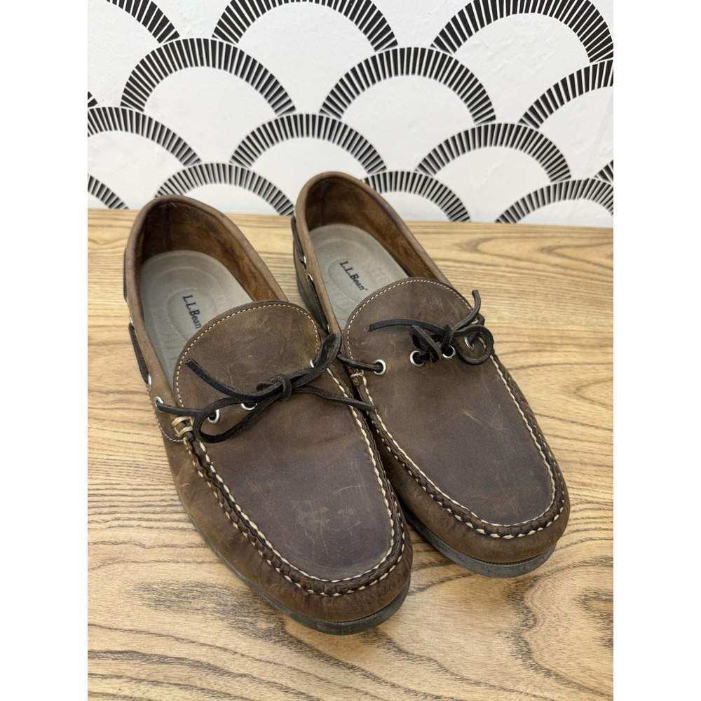 LL Bean Mens Camp Moc II Brown Leather Moccasins Boat Shoes Drivers 10.5 D